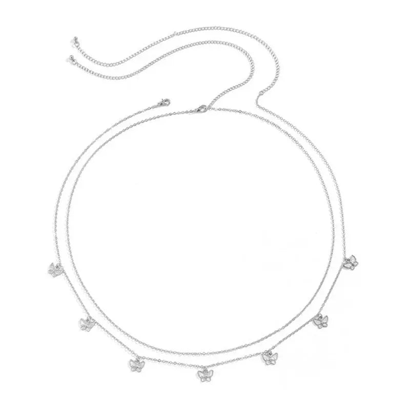 Sexy Double Thin Chain Women's Waist Chain Charming Butterfly Stainless Steel Belly Chain Summer Beach Bikini Body Jewelry by Maiden-Art