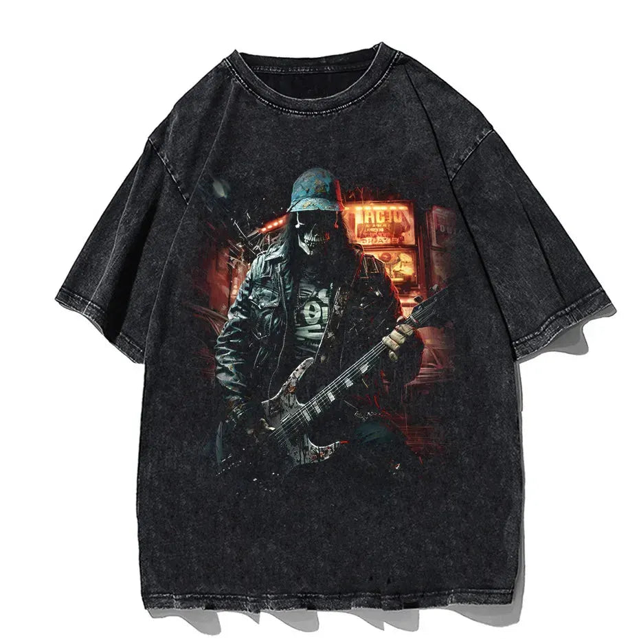 Hip-Hop Skull T-Shirt Men Vintage Harajuku Y2K Streetwear Black Cotton Tee by Vimost Shop