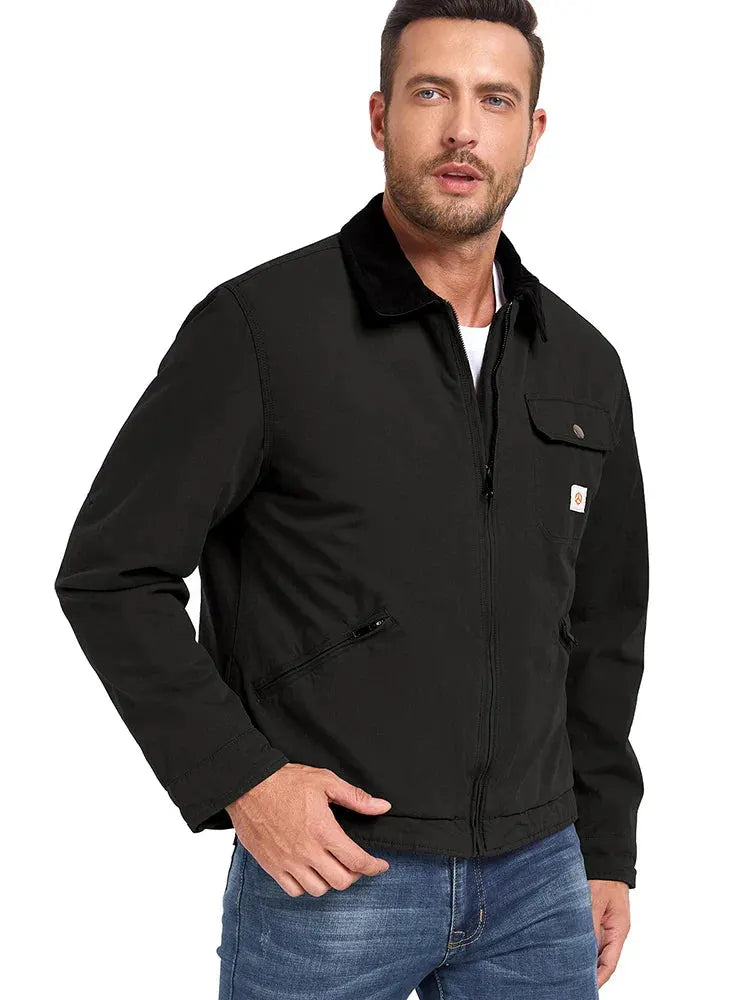 Men's Winter Cotton Jacket Warm Quilted Padded Lined Cargo Work Jacket Regular Fit Casual Lapel Trucker Coat by Vimost Shop
