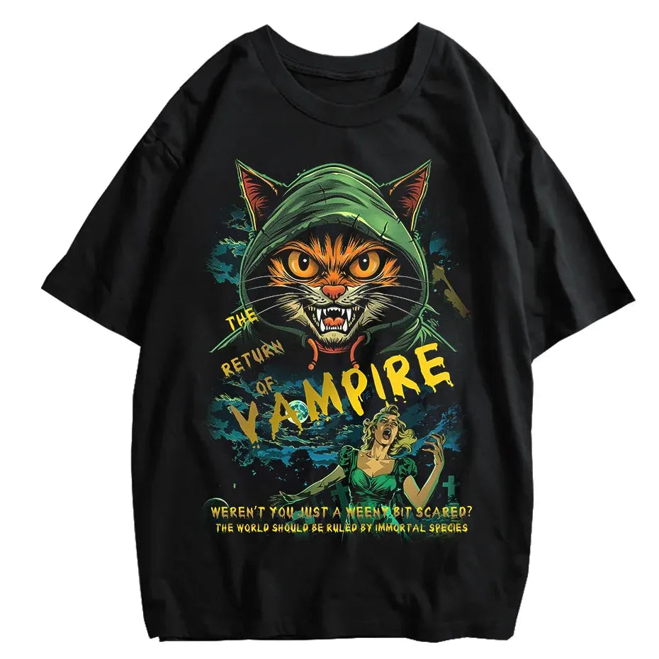 Japanese Cat Cartoon Graphic Baggy T-Shirt Men Streetwear by Vimost Shop