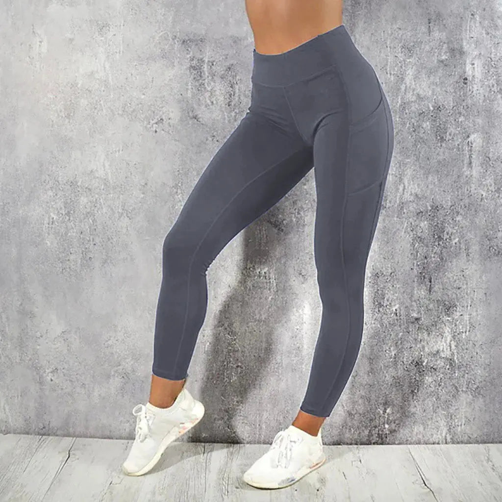 Women's High-Waist Ankle-Length Yoga Leggings with Side Pockets and Stretch Fabric by Vimost Shop