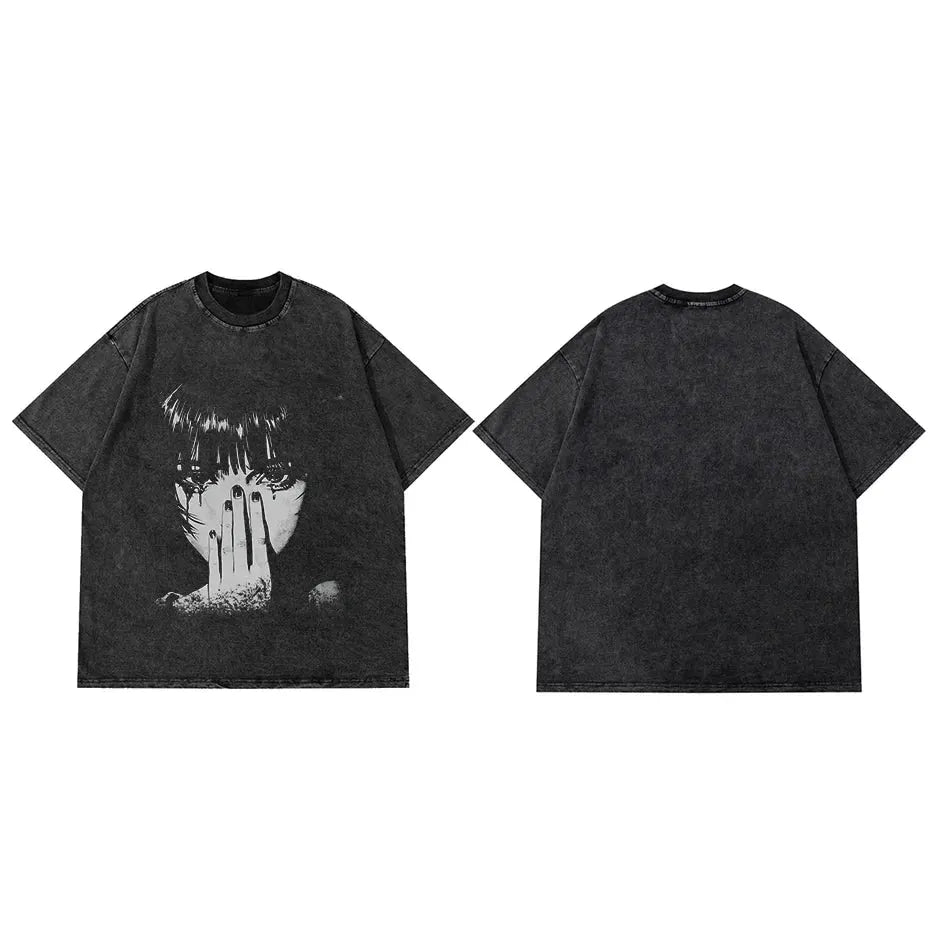 Hip Hop Washed Graphic T Shirt Men Streetwear Cotton Loose Fit by Vimost Shop