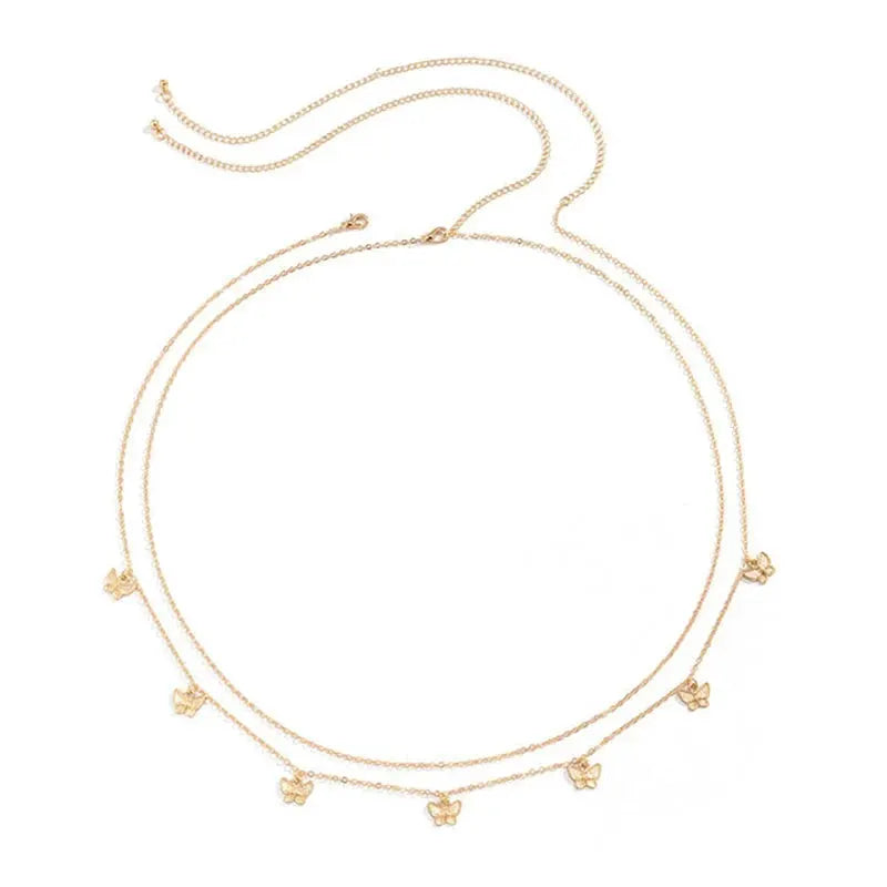 Sexy Double Thin Chain Women's Waist Chain Charming Butterfly Stainless Steel Belly Chain Summer Beach Bikini Body Jewelry by Maiden-Art