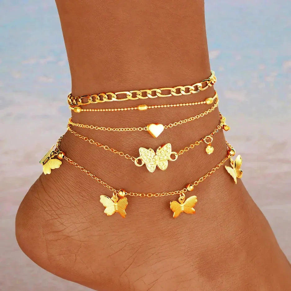 3pcs Retro Pearl Beads Anklet for Women Fashion Handmade Shell Butterfly On Foot Bracelet Bohemian Summer Beach Jewelry Gifts by Maiden-Art