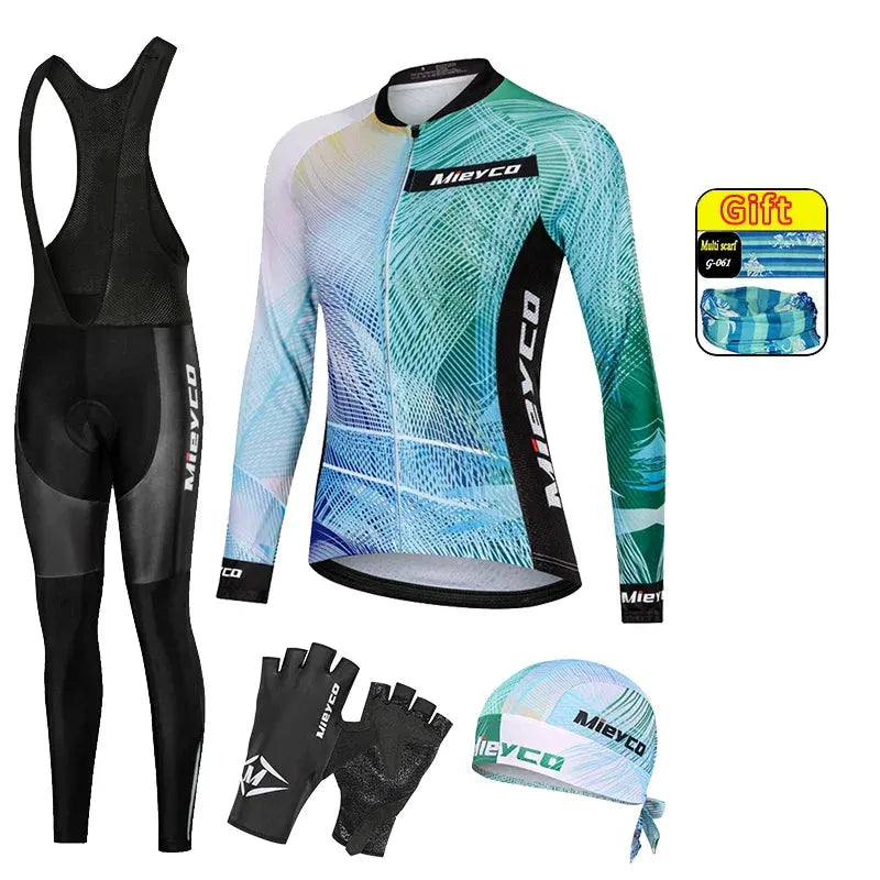 Women Long Sleeve Cycling Jersey Set MTB Bike Pants Kit Breathable Sportswear by Vimost Shop