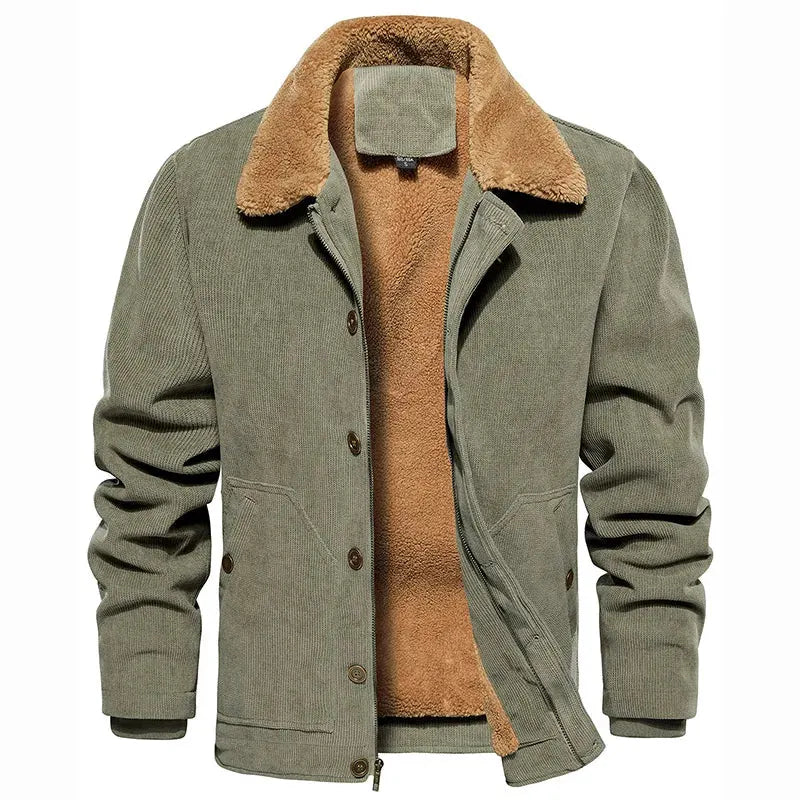 Men's Winter Corduroy Jacket Fleece Warm Lined Cargo Work Jacket Casual Thick Sherpa Collar Trucker Deck Navy Coats by Vimost Shop