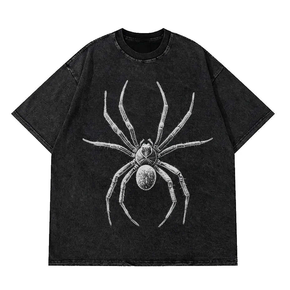 Spider Hand-Drawn Graphic Distressed Oversized Cotton T-Shirt by Vimost Shop