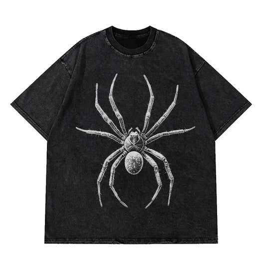 Spider Hand-Drawn Graphic Distressed Oversized Cotton T-Shirt by Vimost Shop