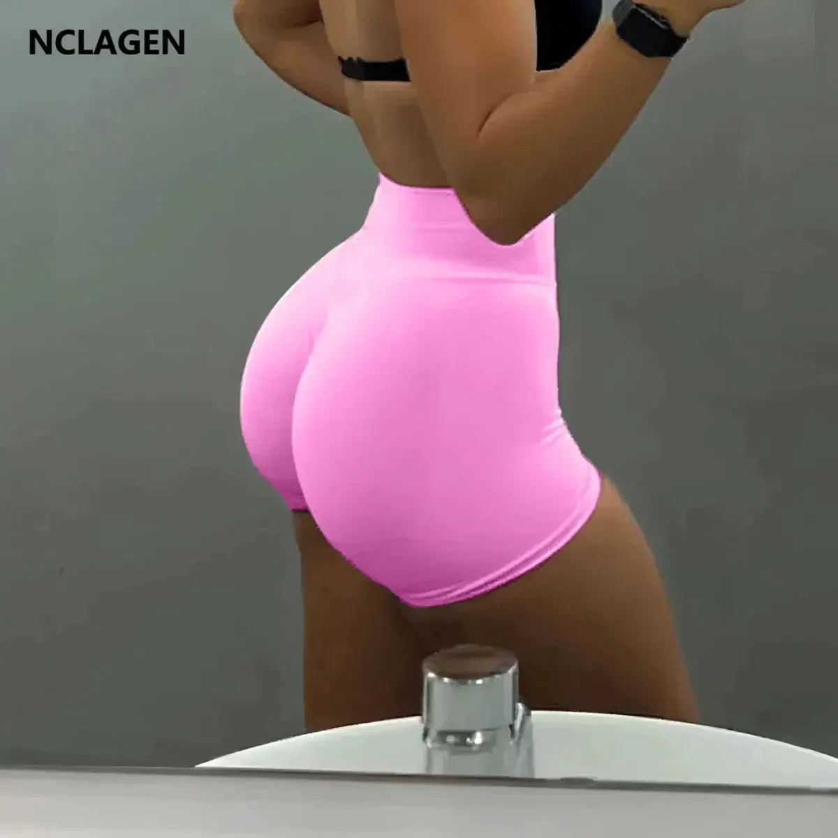 NCLAGEN Seamless Shorts 4.5" Gym Shorts Woman Scrunch Butt Fitness Sports Short Workout Seamless Leggings Running Yoga bottoms by Maiden-Art
