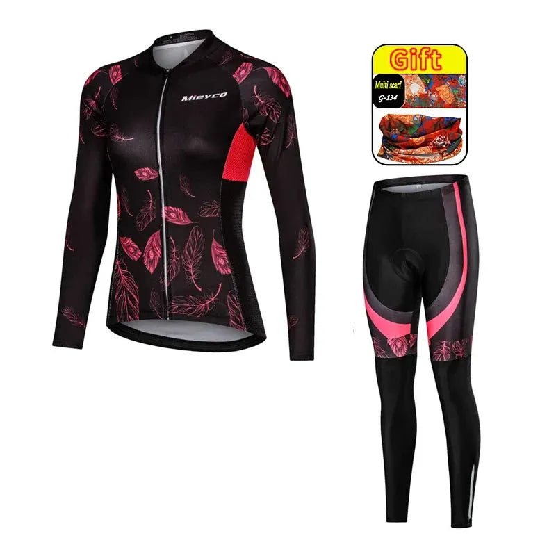 Women Long Sleeve Cycling Jersey Set MTB Bike Pants Kit Breathable Sportswear by Vimost Shop