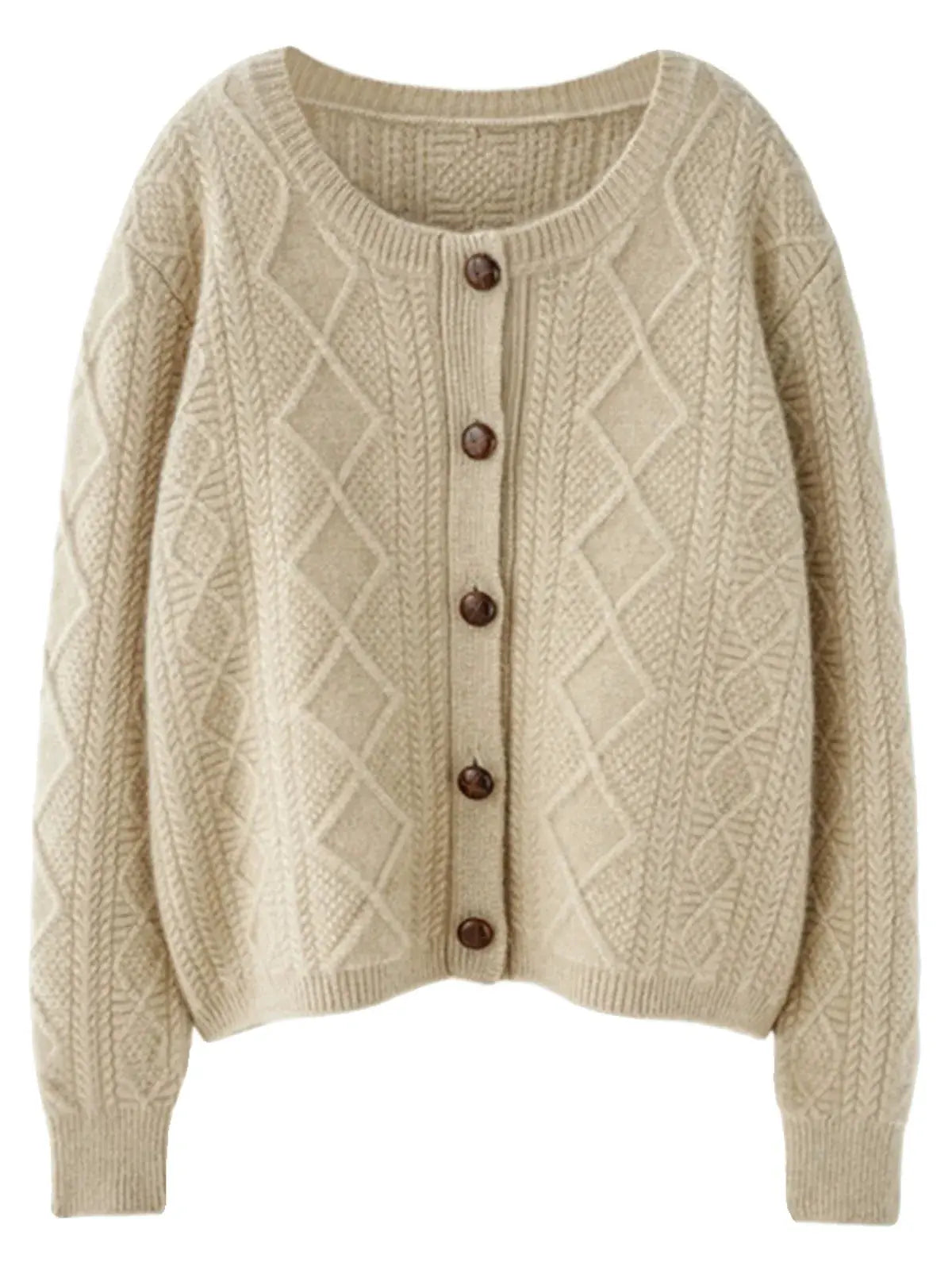 new autumn and winter cashmere twisted floral women's round neck cardigan sweater loose 100%wool by Vimost Shop