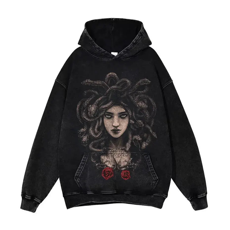 Anime Pain Graphic Hoodie Men's Retro Washed Harajuku Streetwear by Vimost Shop