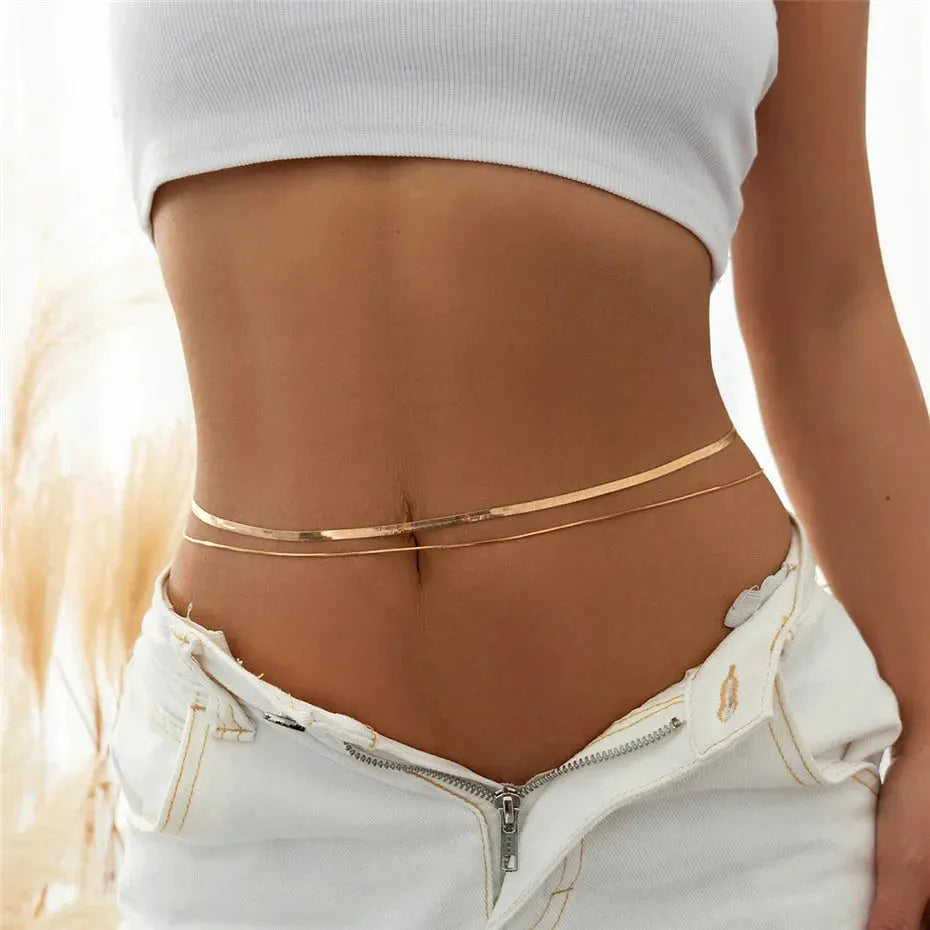 Ingemark Sexy Flat Snake Chain Waist Belly Belt for Women Summer Beach Bikinis Simple Body Chain Festival Jewelry Accessories by Maiden-Art