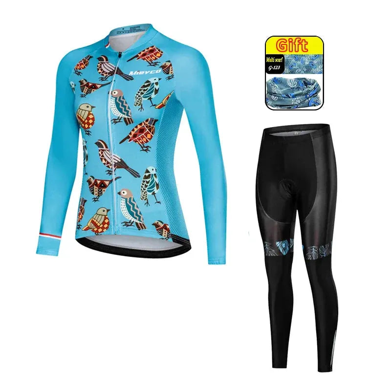 Women Long Sleeve Cycling Jersey Set MTB Bike Pants Kit Breathable Sportswear by Vimost Shop