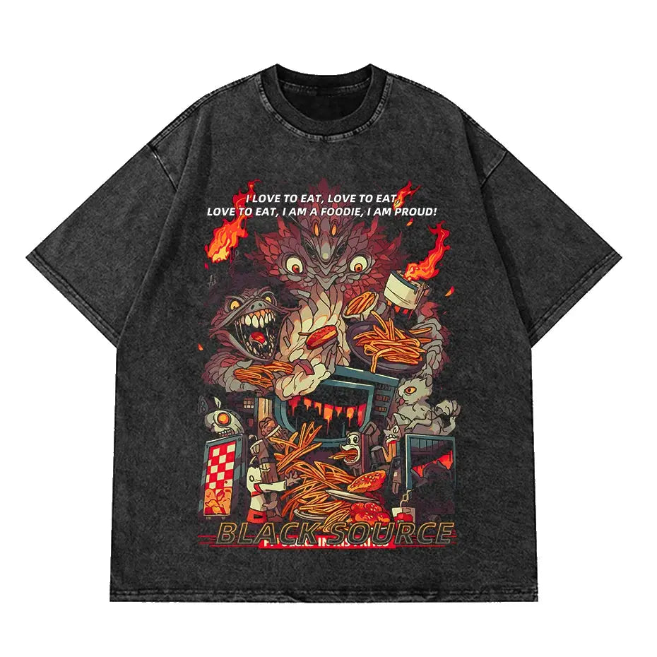 Anime Octopus Vintage Wash Harajuku T-Shirt Japanese Style Unisex by Vimost Shop