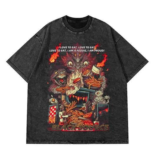 Anime Octopus Vintage Wash Harajuku T-Shirt Japanese Style Unisex by Vimost Shop