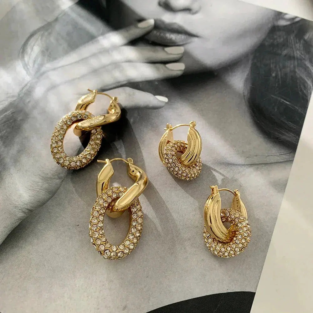 Punk Circle Pendant Shiny Rhinestone Stainless Steel Drop Earrings Bilayer Oval Round Rust Proof Party Zircon Huggie Jewelry New by Maiden-Art