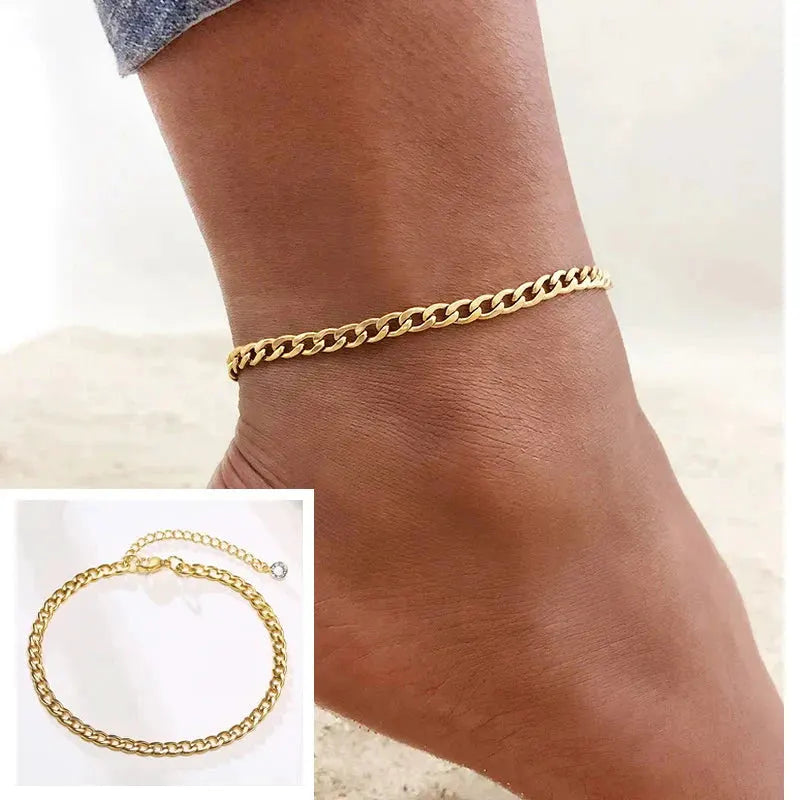 Snake Chain Anklet for Women Girls Adjustable Summer Beach Chain Anklet Bracelet Mother's Day Gifts Stainless Steel Not Allergic by Maiden-Art