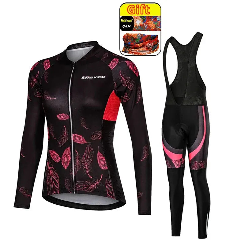 Women Long Sleeve Cycling Jersey Set MTB Bike Pants Kit Breathable Sportswear by Vimost Shop