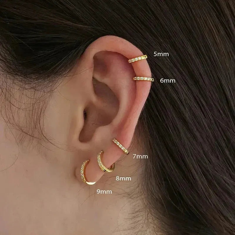 1Pair Stainless Steel Huggie Minimal Hoop Earrings Little Crystal Zirconia Thin Helix Tragus Cartilage Earrings Piercing Jewelry by MAIDEN-ART
