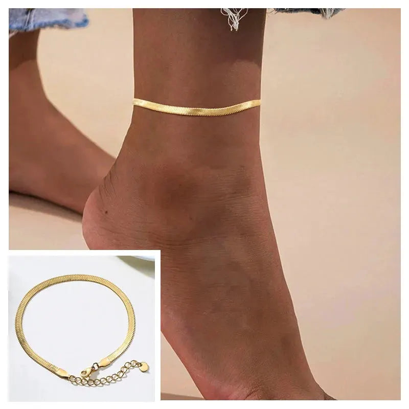 Snake Chain Anklet for Women Girls Adjustable Summer Beach Chain Anklet Bracelet Mother's Day Gifts Stainless Steel Not Allergic by Maiden-Art