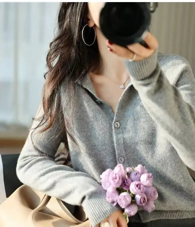 Autumn Women's Pure Cashmere Cardigan - European Style High-end Early Autumn Soft Knit Short Sweater Coat by Vimost Shop