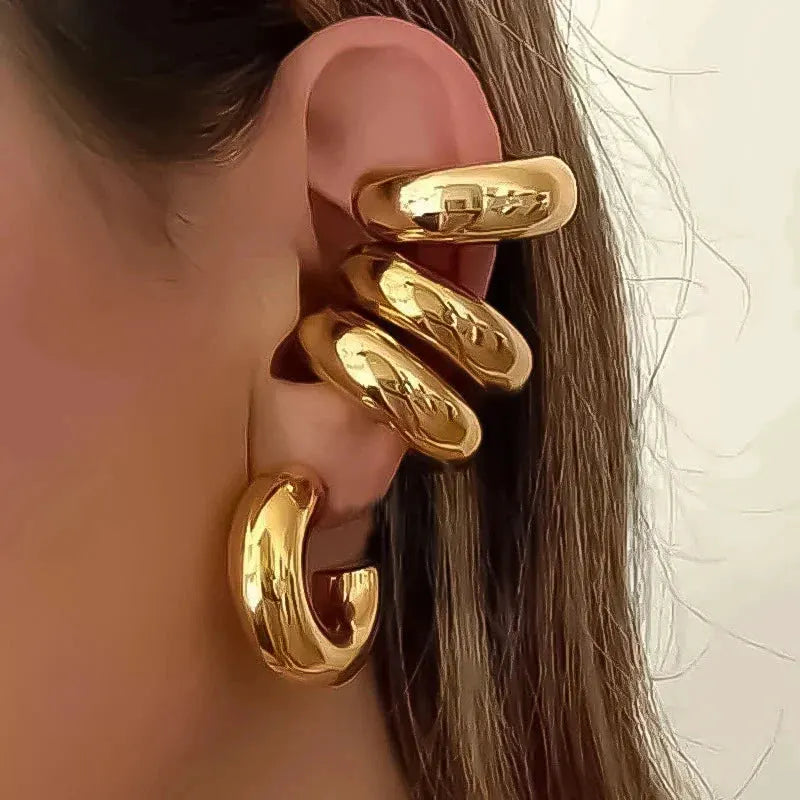 1 Pair Smooth Circle C Shape Clip Earrings For Women Lightweight Without Piercing Cartilage Ear Cuff Gold Silver Color Earrings by MAIDEN-ART