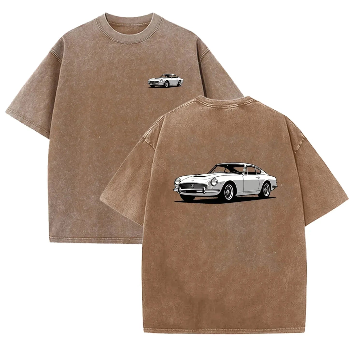 Teal Acid Wash Retro Vintage Coupe Car Print Classic Car Lover Casual Tee by Vimost Shop