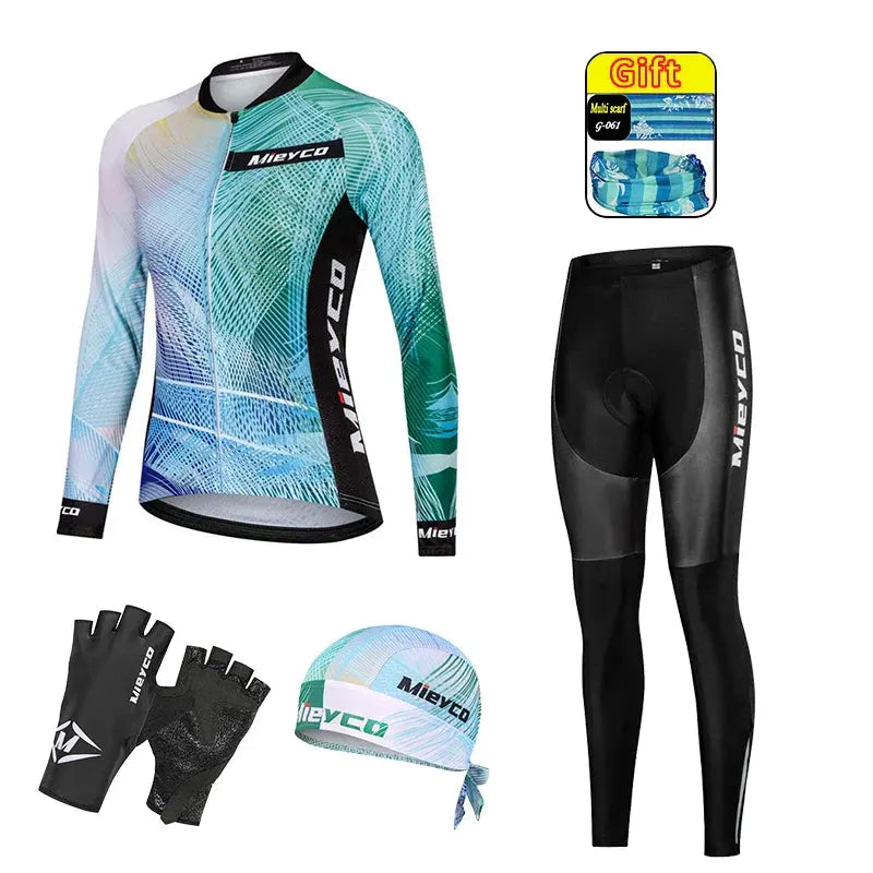 Women Long Sleeve Cycling Jersey Set MTB Bike Pants Kit Breathable Sportswear by Vimost Shop