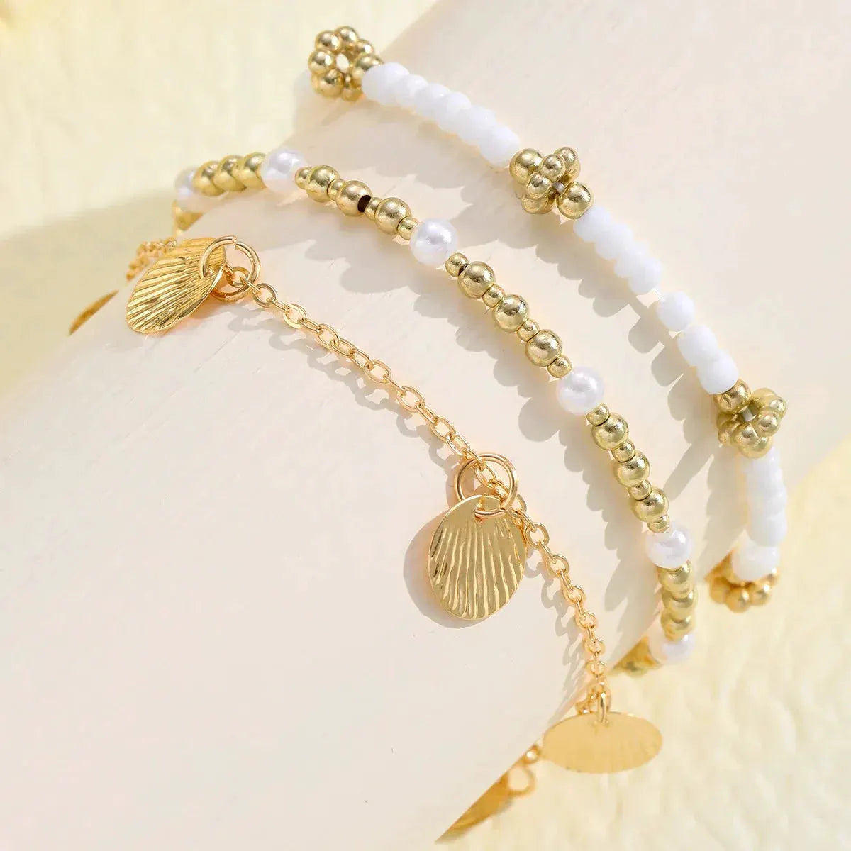 3pcs Retro Pearl Beads Anklet for Women Fashion Handmade Shell Butterfly On Foot Bracelet Bohemian Summer Beach Jewelry Gifts by Maiden-Art
