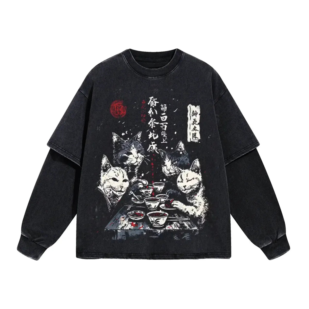Japanese Cat Cartoon Graphic Baggy T-Shirt Men Streetwear by Vimost Shop