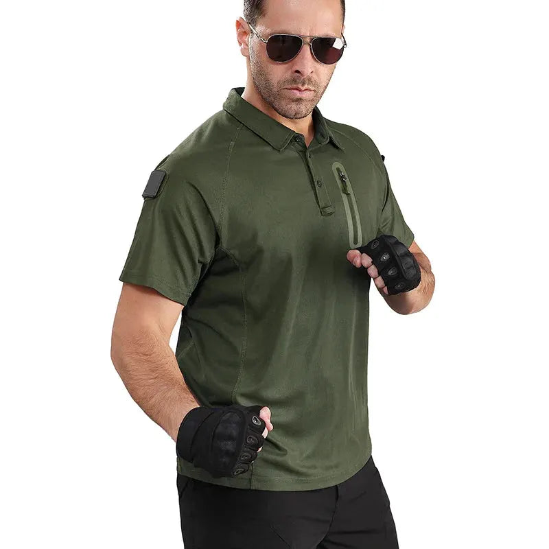 Men's Short Sleeve Polo Shirts Summer Tactical Polo with Zip Pocket Outdoor Hiking Golf Shirt Big Plus Size USA Size by Vimost Shop
