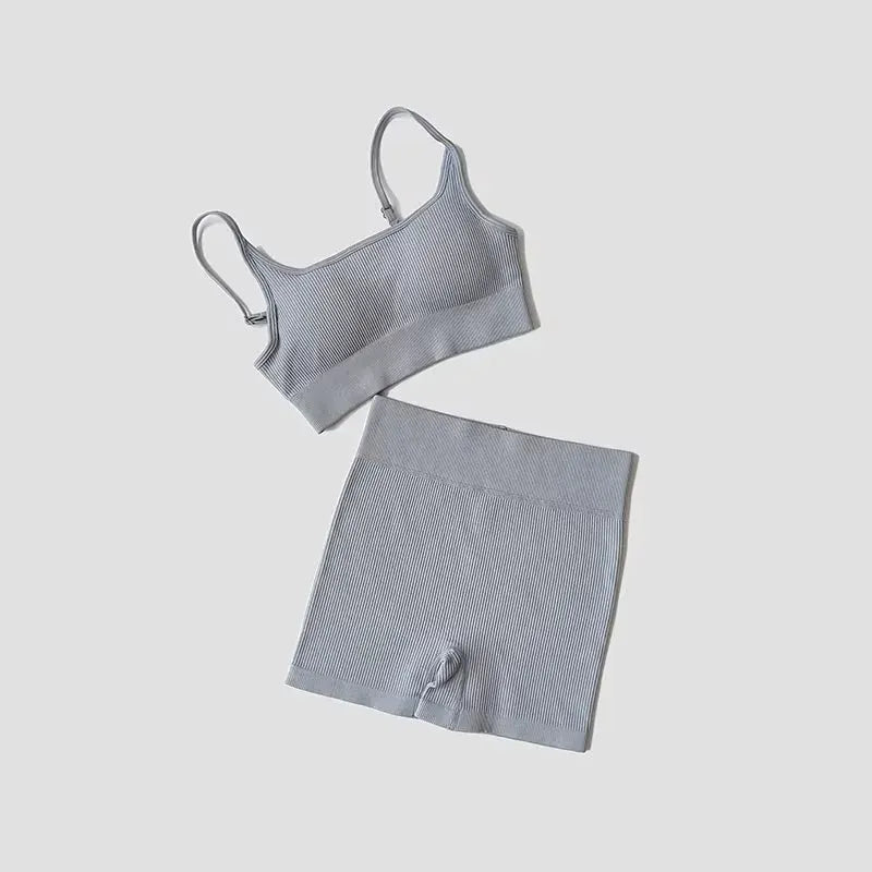 Women’s Seamless Yoga Set with Padded Sports Bra & Workout Shorts by Vimost Shop