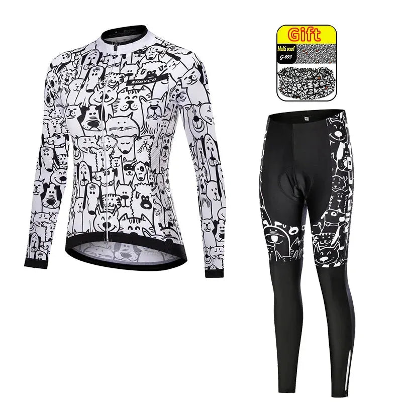 Women Long Sleeve Cycling Jersey Set MTB Bike Pants Kit Breathable Sportswear by Vimost Shop