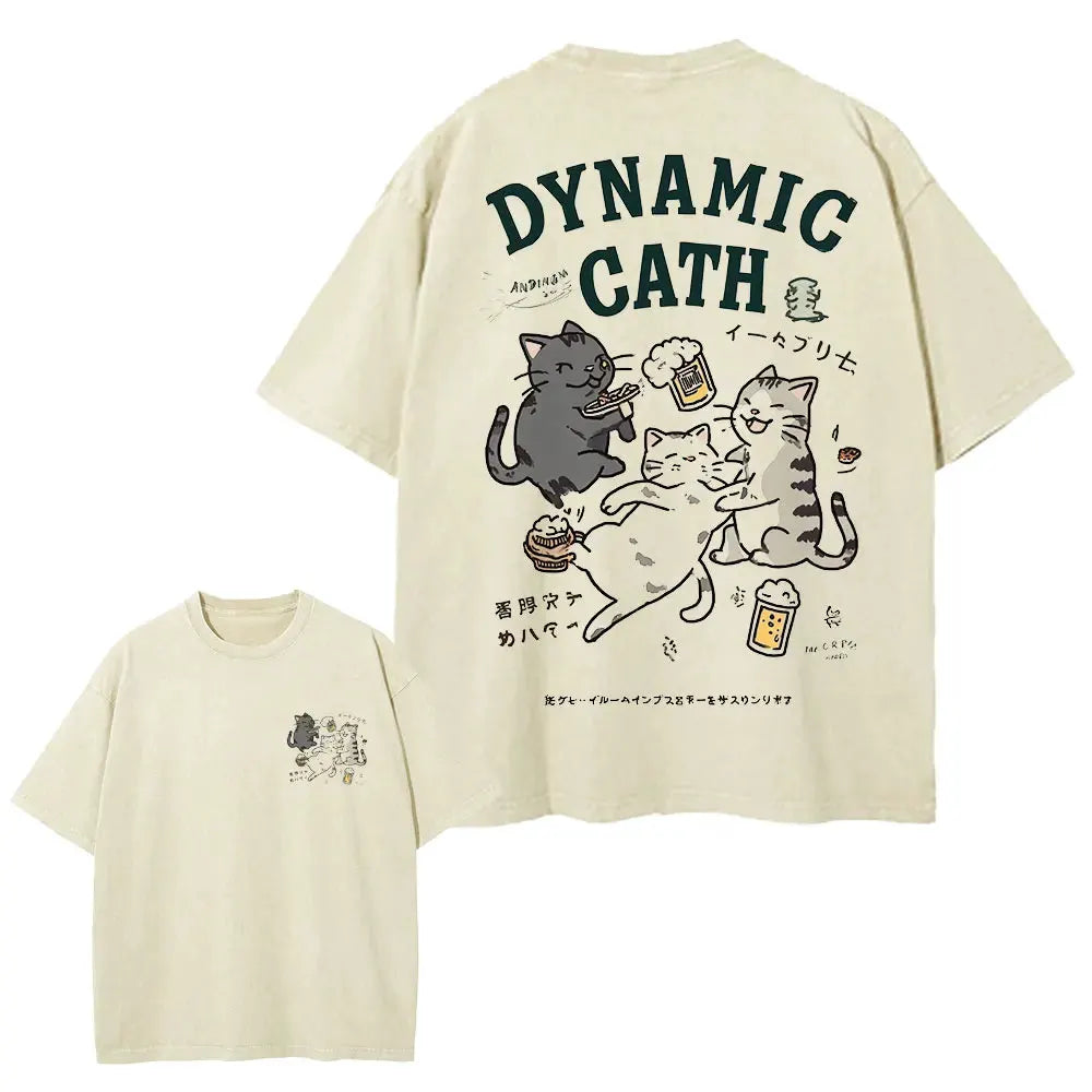 Japanese Cat Cartoon Graphic Baggy T-Shirt Men Streetwear by Vimost Shop