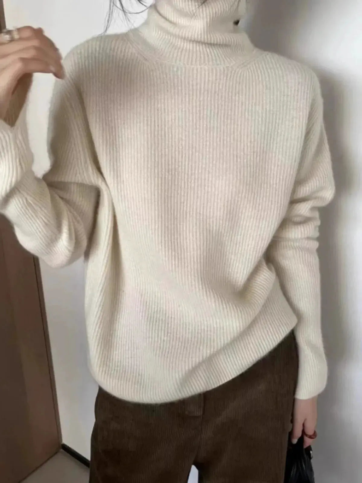 Foreign style autumn and winter turtleneck 100% pure cashmere sweater women lazy loose thick jumper knitted wool base shirt by Vimost Shop