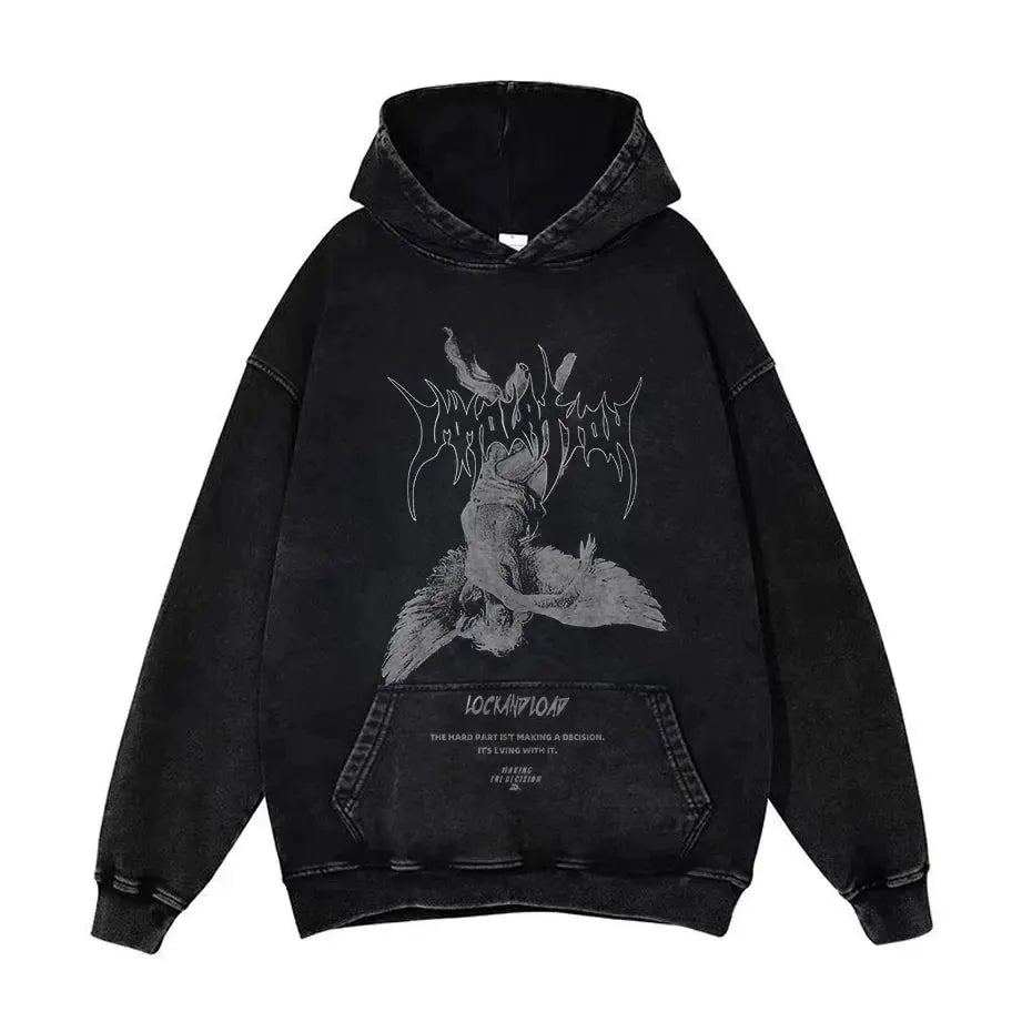 Anime Pain Graphic Hoodie Men's Retro Washed Harajuku Streetwear by Vimost Shop