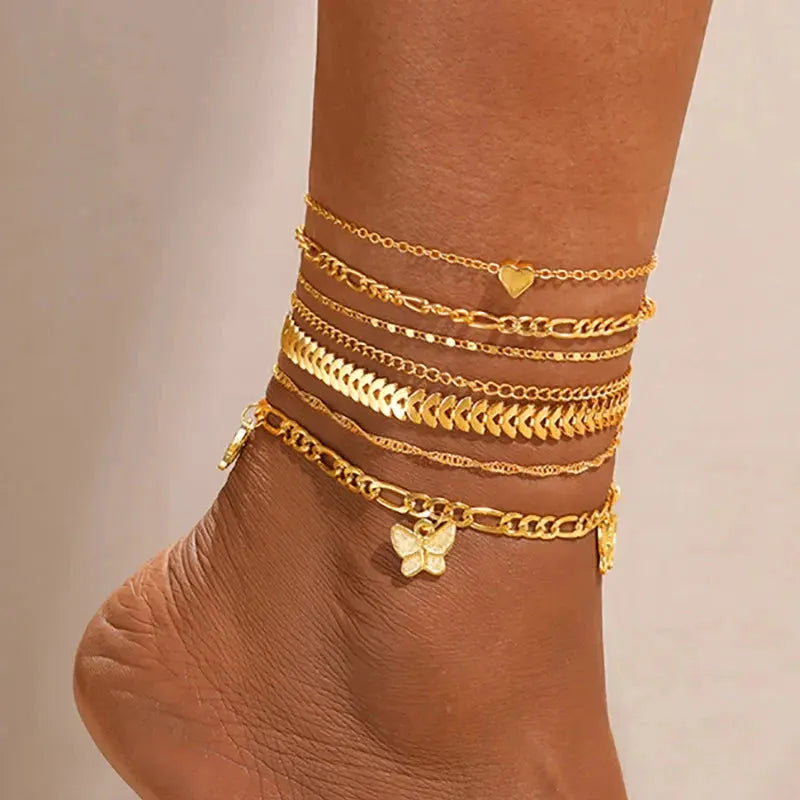 3pcs Retro Pearl Beads Anklet for Women Fashion Handmade Shell Butterfly On Foot Bracelet Bohemian Summer Beach Jewelry Gifts by Maiden-Art