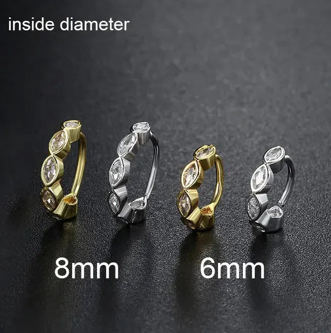 Stainless Steel Hoop Earring Women Zirconia Crystal Piercing Ear Daith Helix Tragus Lobe Cartilage Stud Earring Piercing Jewelry by Maiden-Art