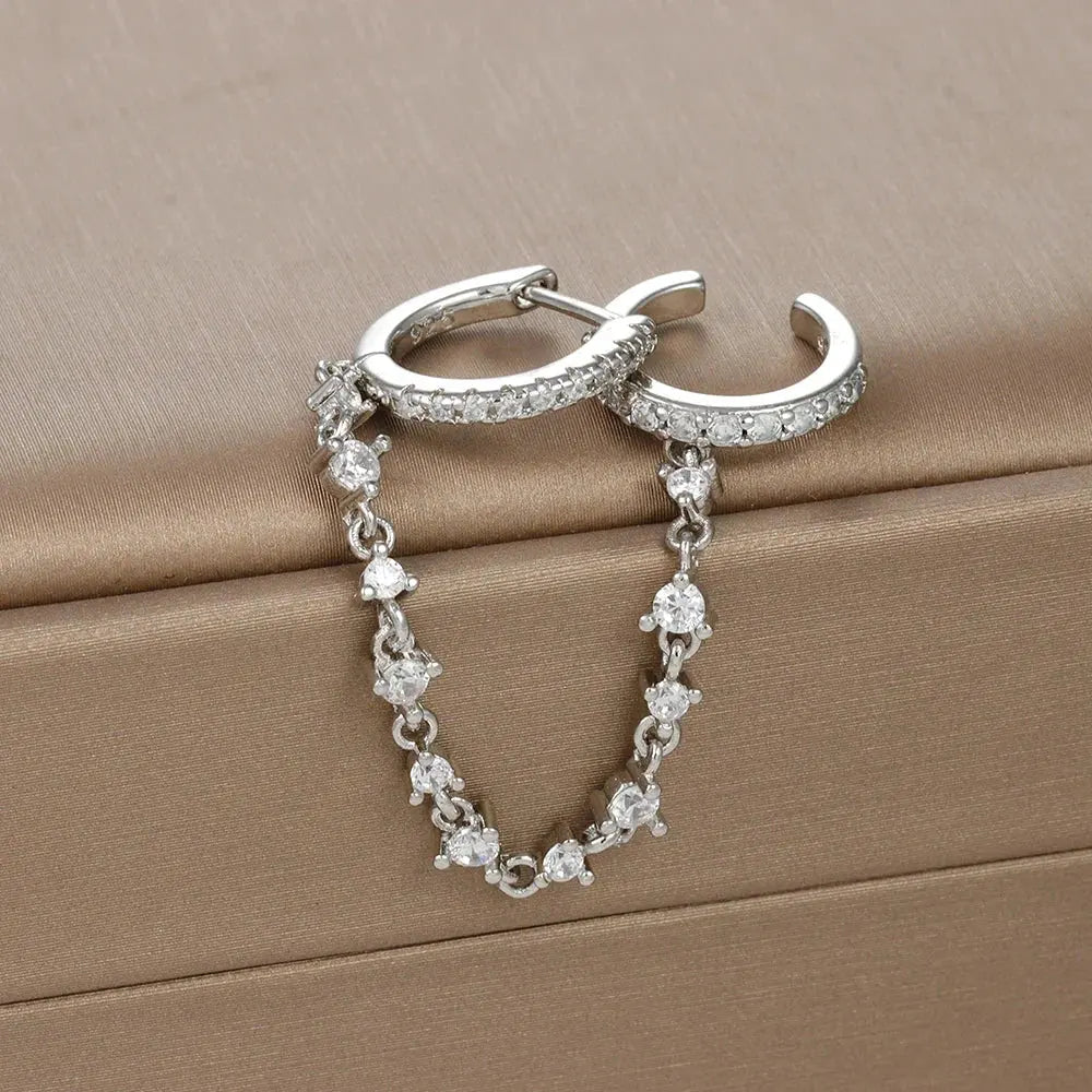 Europe and America CZ Crystal Chain Drop Earrings Stainless Steel Pendant Ear Buckle Fashion Jewelry For Women Birthday Gifts by Maiden-Art
