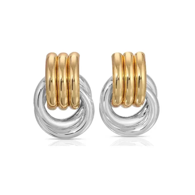 Trendy Stainless Steel Multilayer Circle Twist Knot Earrings for Women Texture Mixed Color Gold Plated Statement Earring Bijoux by Maiden-Art