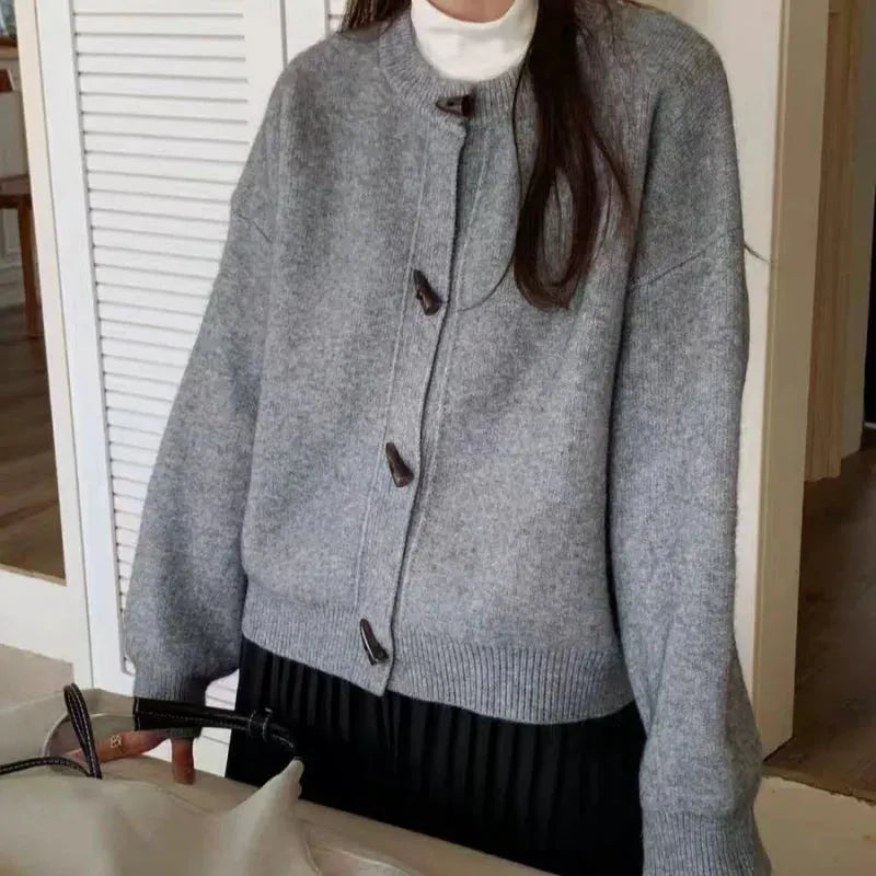 Versatile Crew Neck Autumn and Winter Sweater Wool Coat 100% Pure Cashmere Knitted Cardigan for Women Top by Vimost Shop