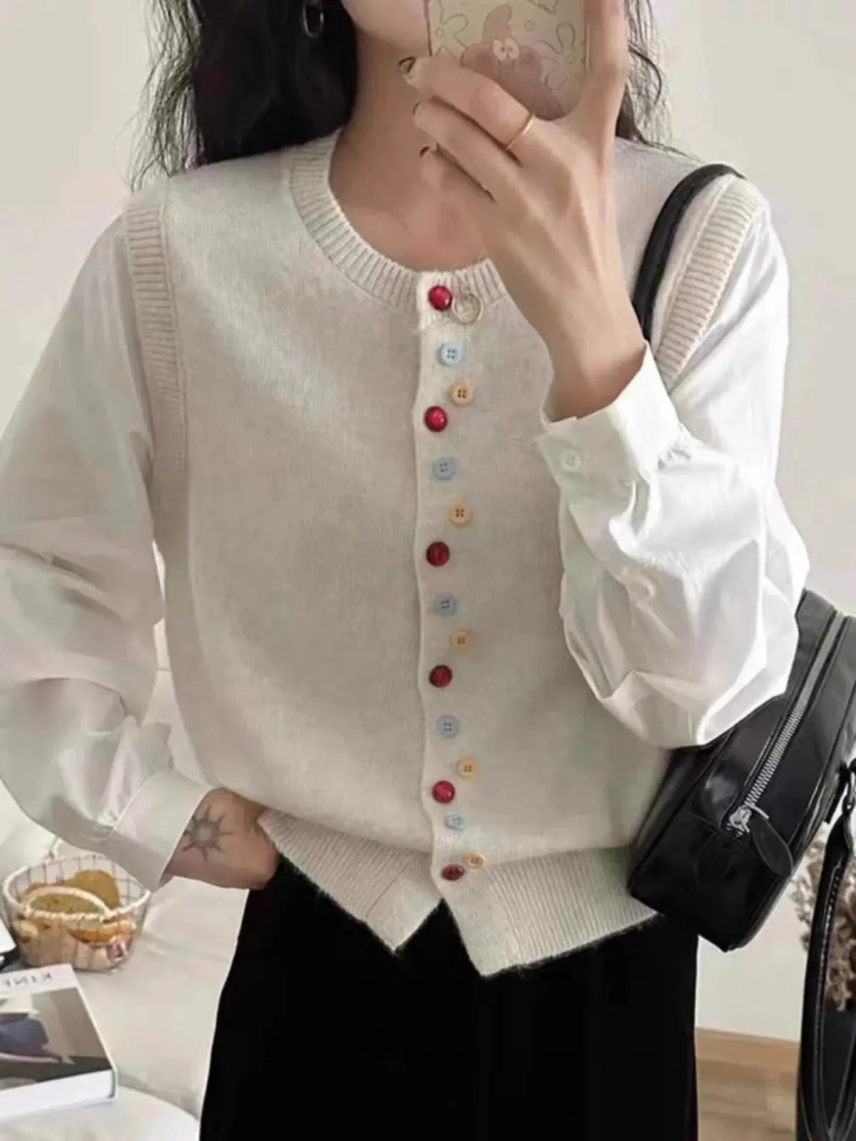 European goods color button cashmere knit vest cardigan women spring and autumn new round neck sleeveless sweater vest by Vimost Shop