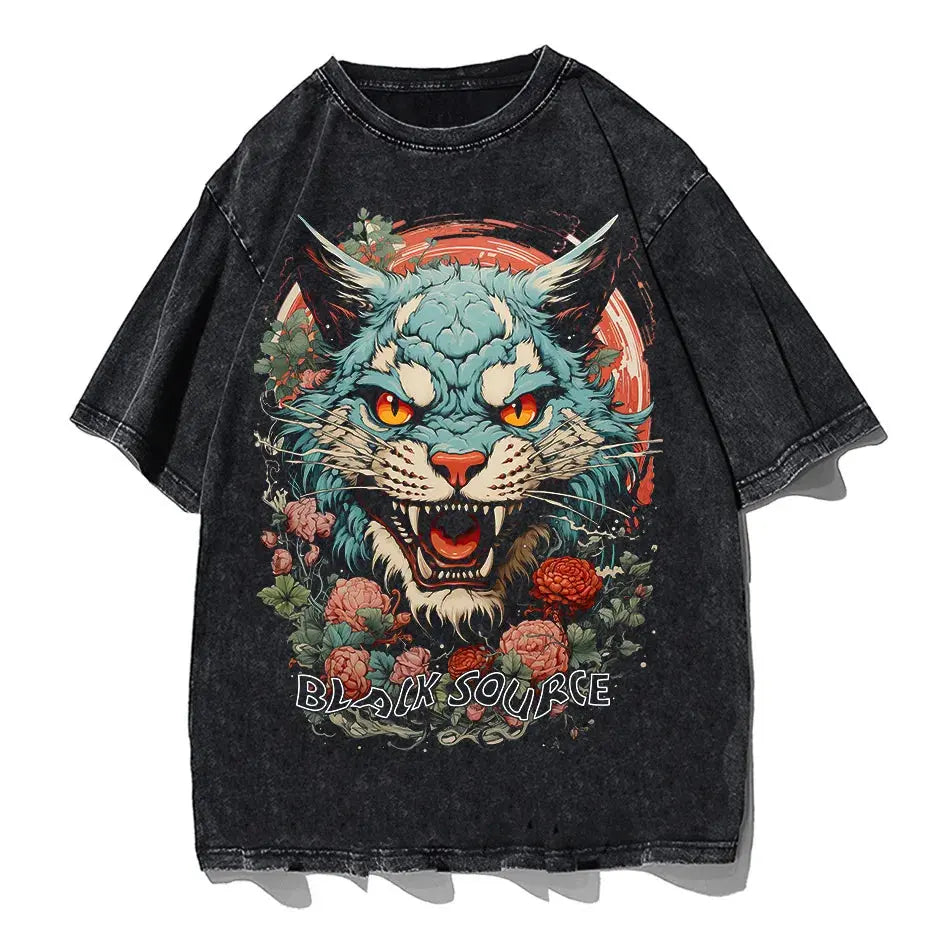 Japanese Tiger Head Graphic T-Shirt Oversized Streetwear Y2K Tee by Vimost Shop