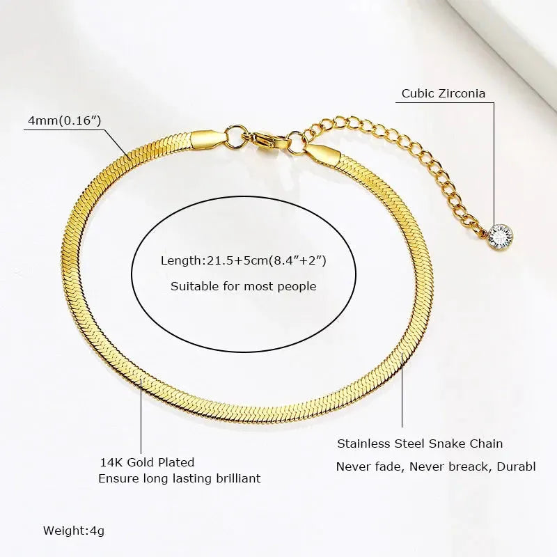 Snake Chain Anklet for Women Girls Adjustable Summer Beach Chain Anklet Bracelet Mother's Day Gifts Stainless Steel Not Allergic by Maiden-Art