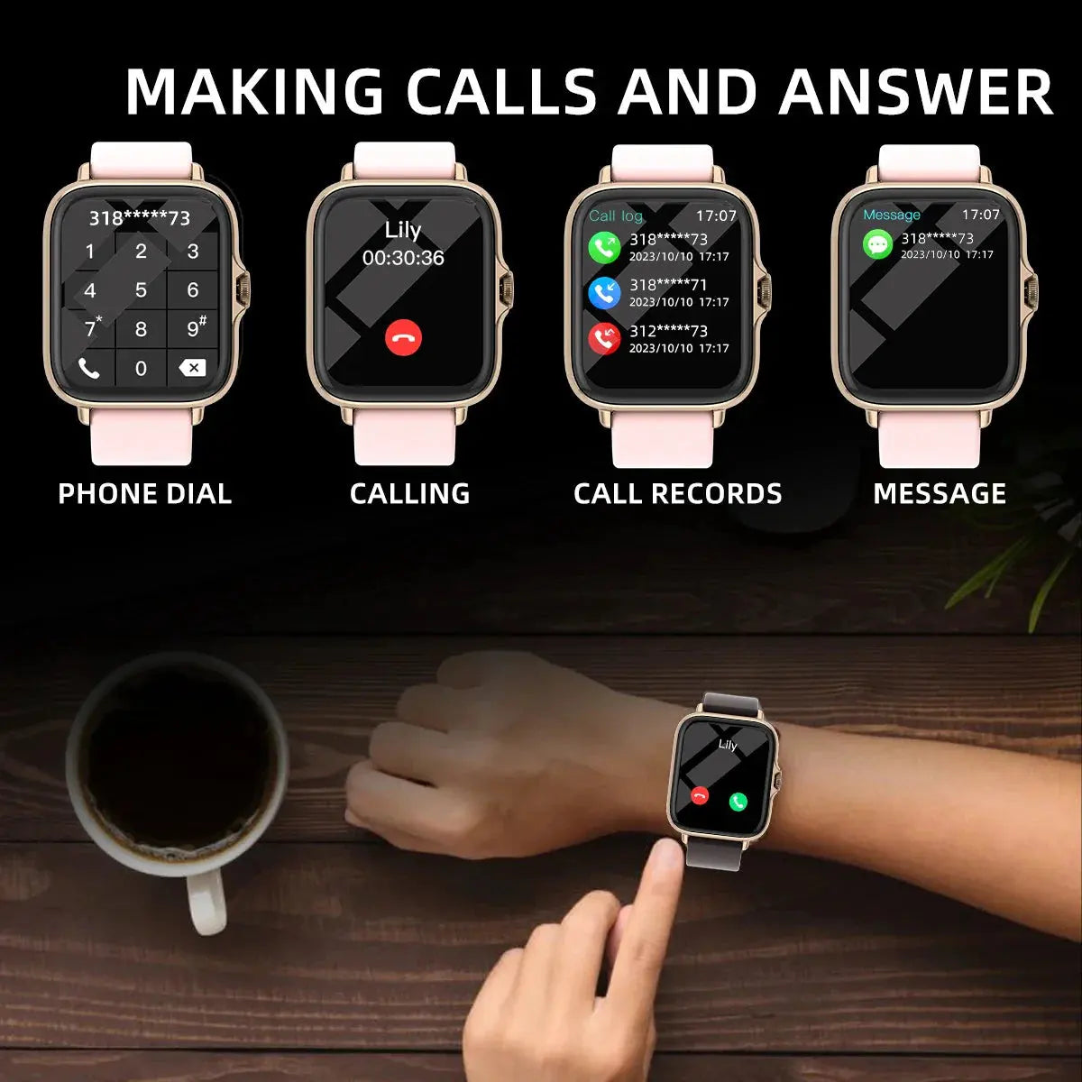 1.83'' Waterproof Smart Watch with Message Answer Call Sleep Monitoring Sports Pedometer Information Alerts For iPhone Android by MAIDEN-ART