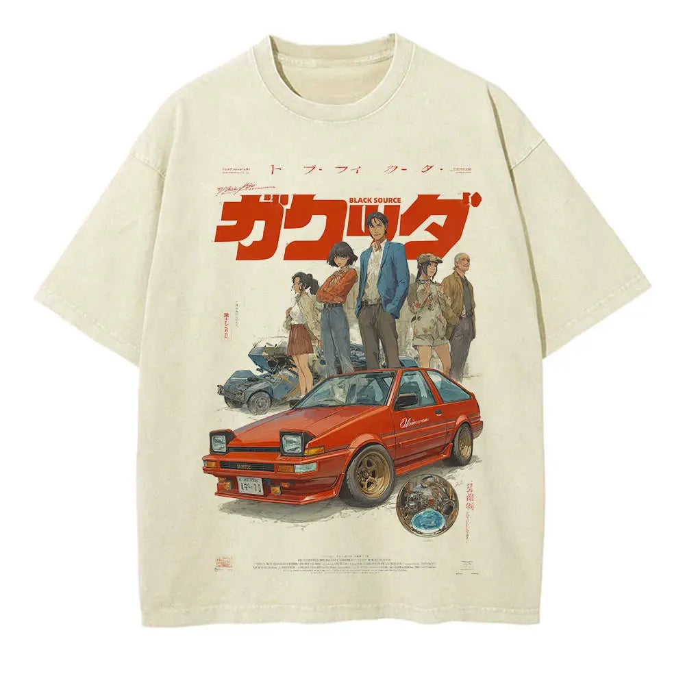 Japanese Cat Cartoon Graphic Baggy T-Shirt Men Streetwear by Vimost Shop