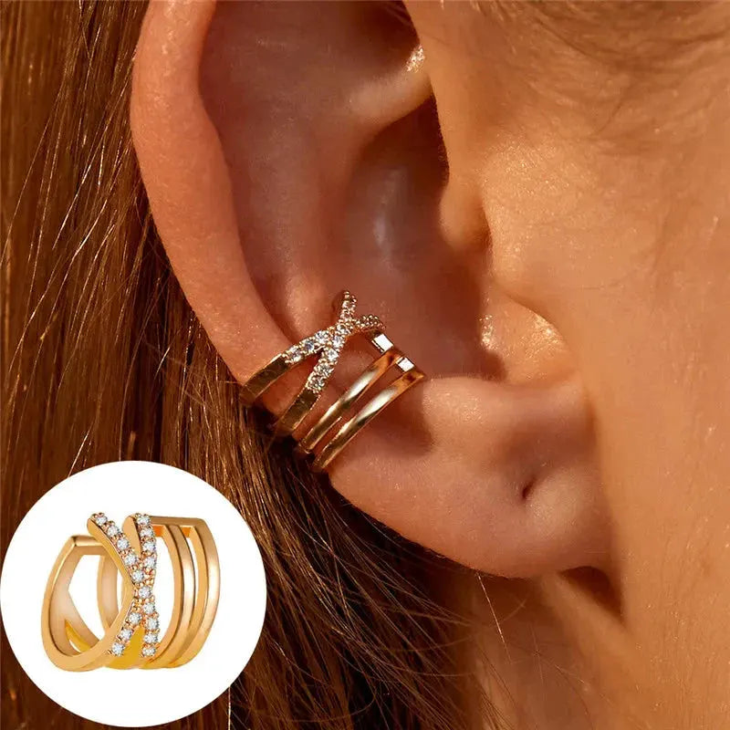 VAGZEB Bohemian NO Piercing Crystal Rhinestone Ear Cuff Wrap Stud Clip Earrings For Women Girl Trendy Earrings Jewelry Bijoux by Maiden-Art