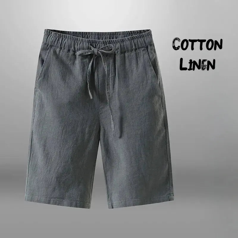 Men’s Cotton-Linen Knee-Length Drawstring Shorts with Pockets and Regular Fit by Vimost Shop
