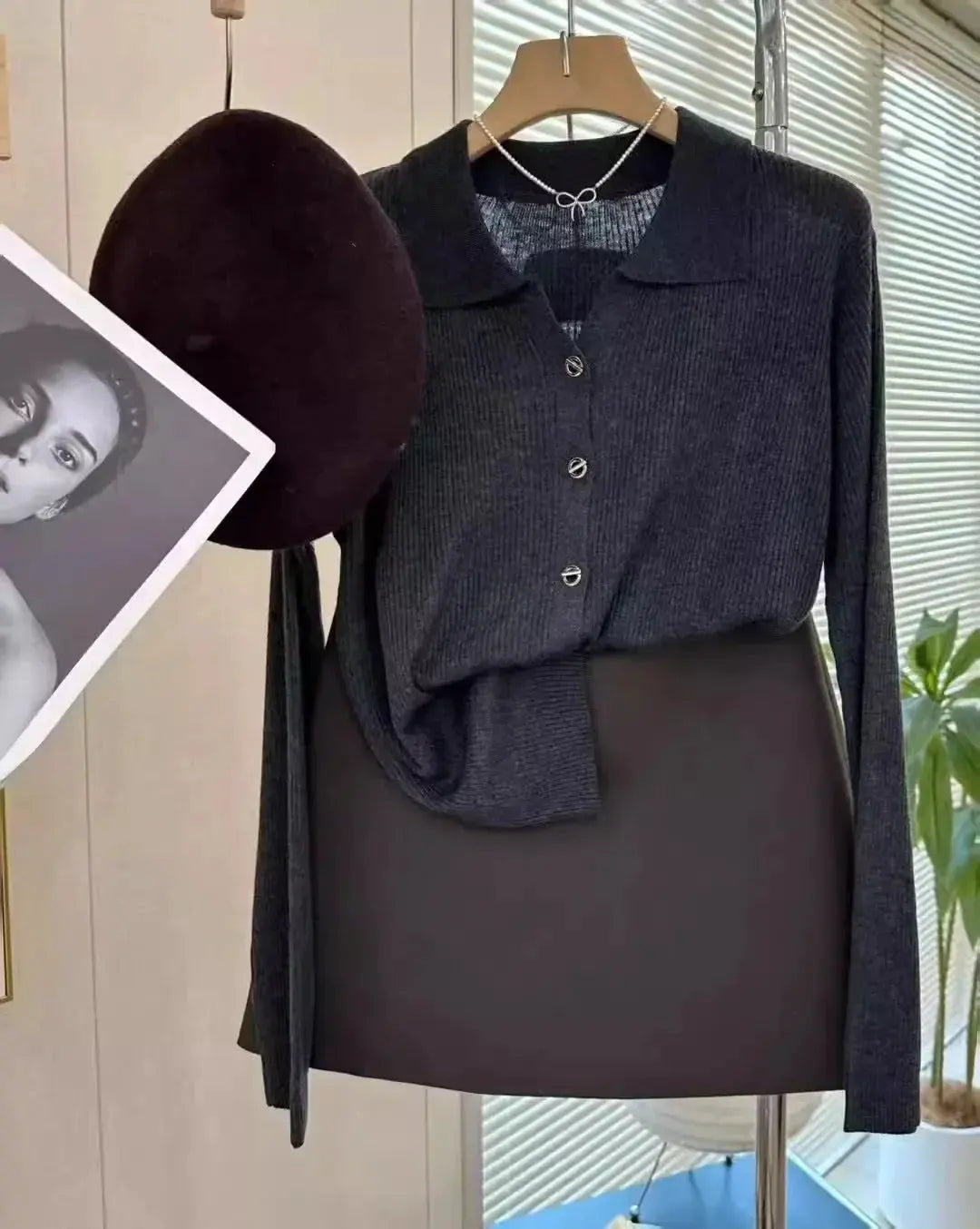 POLO lapel cashmere knit cardigan women's spring and autumn thin loose sweater short wool coat by Vimost Shop
